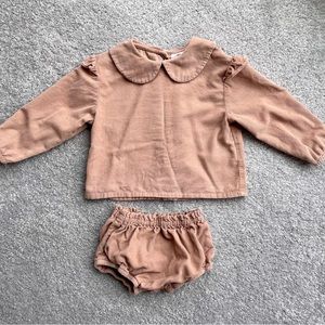 Wynken Baby Peter Pan Collar Corduroy Shirt + Bloomer